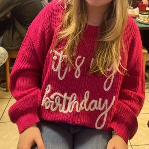It’s My Birthday Sweater Hot Pink Boutique Knit Sweatshirt Worn Once